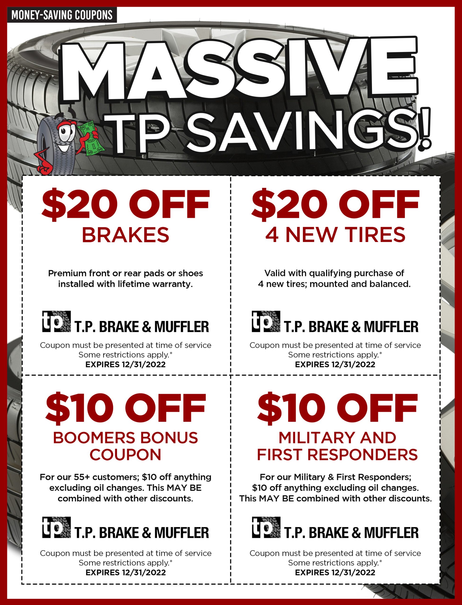 Tire and Auto Service Coupons TP Brake & Muffler Utica and Rome, NY